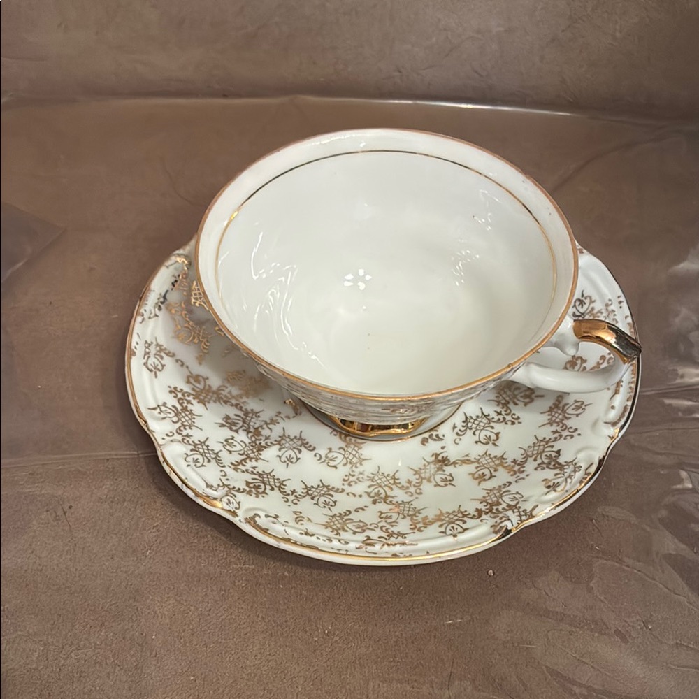 Bavaria Fash Elegant Gold and White Teacup and Saucer Set